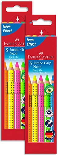 FABER-CASTELL 110994 - Jumbo Buntstifte Set GRIP Neon, 5-teilig, bruchsicher, für Kinder und Erwachsene