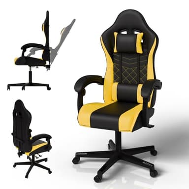 Juskys Gaming Stuhl – PC Stuhl & Bürostuhl in einem, ergonomisch, verstellbare Rückenlehne, höhenverstellbar, Kunstleder Gaming Chair Schwarz/gelb