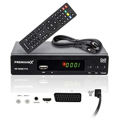 PremiumX Satelliten-Receiver HD 520SE FTA Digital SAT TV Receiver DVB-S2 FullHD HDMI SCART 2X USB Multimedia-Player, Astra Hotbird vorprogrammiert