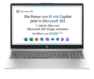 HP Laptop | 15,6" FHD Display | Intel N100 | 4 GB DDR4 RAM | 128 GB UFS | Intel UHD Graphics | Microsoft 365 Single (1 Jahr) enthalten | Windows 11 Home im S-Modus | QWERTZ | Natural Silver