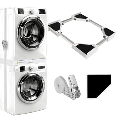 NIUXX Universal-Stapelbausatz/Verbindungsrahmen für Waschmaschine und Wäschetrockner, Waschmaschinenzubehör/Trocknerzubehör, mit Ratschenseil, Einstellbare Größe（46-66cm）