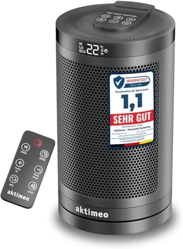 aktimeo NEU Heizlüfter energiesparend [TESTSIEGER], 2000W elektrischer Keramik Heizlüfter mit Thermostat, Überhitzungs-, Kipp- und Kinderschutz, 12 Std. Timer, Heater, inkl. Fernbedienung, schwarz