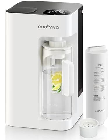 Ecoviva MATE 3 Auftisch Osmoseanlage Trinkwasser Umkehrosmoseanlage Wasserfilter, Automatischer Wasserfluss, 8-Stufige Filtration, 3:1 Sparverhältnis, TDS Monitor Wasserspender, Weiß