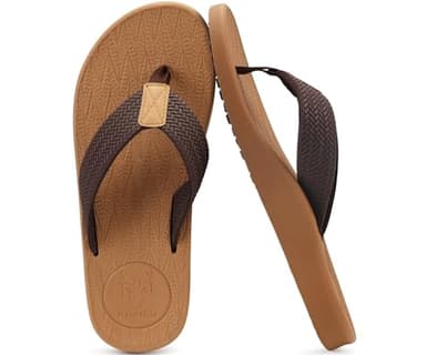 KuaiLu Flip Flops Herren Gummi Zehentrenner Männer Bade Sandalen Bequeme Breite Füße Badelatschen Rutschfest Yoga Gummi Fußbett Sommer Strand Zehensandalen Drinnen Draußen Khaki 44