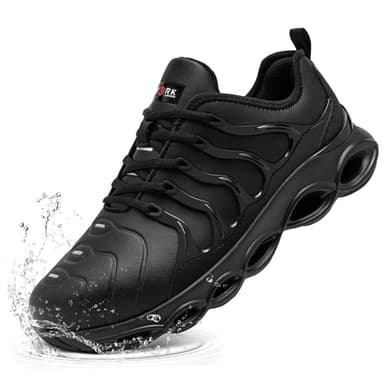 LARNMERN Sicherheitsschuhe Herren Arbeitsschuhe Wasserdicht Mode Dämpfung Arbeitsturnschuhe Leicht Komfort Stahlkappenschuhe(Schwarz Mikrofaser,43 EU)