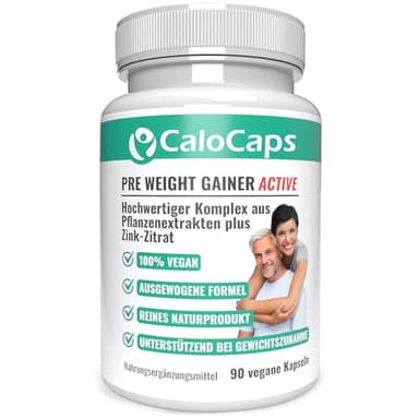 PRE WEIGHT GAINER zum Gewicht zunehmen bei Untergewicht | Gewichtszunahme vegan & hochdosiert | Natürlicher Kräuter-Komplex als Anreger für Gewichtsaufbau für Hardgainer von CaloCaps