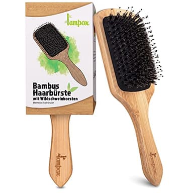 lampox - Bambus Haarbürste mit Wildschweinborsten Kopfmassage Haarpflege, Entwirrbürste für lange Haare & Locken von Damen, Herren & Kinder, Massagebürste für die Kopfhaut, Detangler (rechteckig)