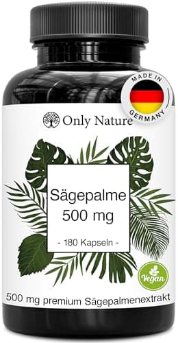 Only Nature Sägepalmenextrakt 500 mg - 180 Prosta Kapseln - Natürlich & Wirksam - in Deutschland produziert & Laborgeprüft - Sägepalme Prostata Kapseln