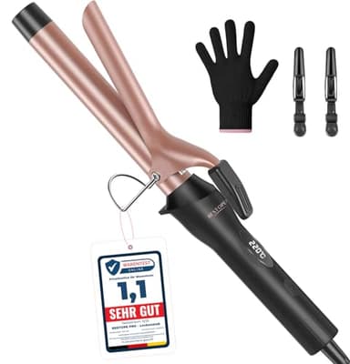 BESTOPE PRO 25mm Lockenstab, Keramik-Welleneisen für Haare mit Negativen Ionen, 8 Einstellbaren Temperaturen, 30S - Schnelles Aufheizen, 60Min Auto - Abschaltung, Handschuh, 2 Klammern, Roségold