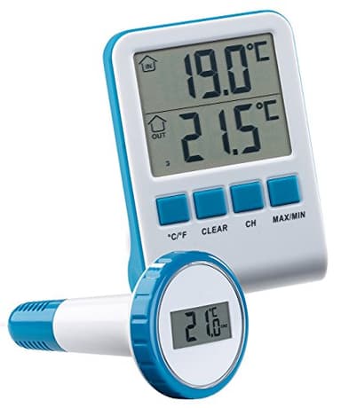 infactory Wasserthermometer: Digitales Teich- und Poolthermometer mit LCD-Funk-Empfänger, IPX8 (Pool Funkthermometer, Wasser Thermometer Funk, Wassertemperatur)