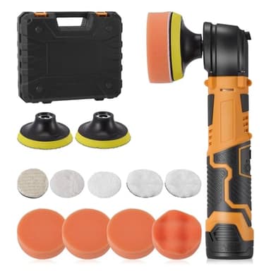 Akku Poliermaschine set mit 2 * 8cm Polierteller, Mini Polierer Auto 3000RPM mit 12V 2,0Ah Batterie 25mm/75mm Polierteller,Autopoliermaschine klein zum Polieren von Auto