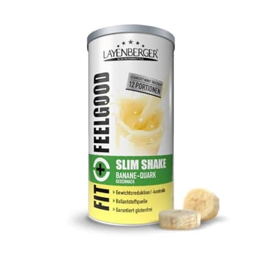 Layenberger Fit+Feelgood Slim Shake Powder, Mahlzeitersatz für 12 Portionen mit je 213 kcal (1x 396 g) - Banane-Quark