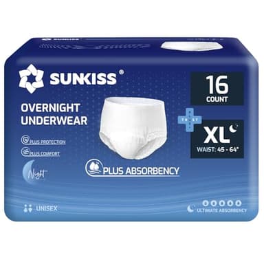 SUNKISS TrustPlus Inkontinenz Pants für Erwachsene, Saugfähige Windelhosen mit Elastischen Bündchen für Männer und Frauen, Diskreter Auslaufschutz bei Blasenschwäche, Größe XL Nacht, 16 Stück