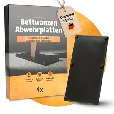 Bettwanzen Abwehrplatten - 4 Stück - Schutzplatten mit 10% Geraniol - Vorbeugender Schutz - Wirksam bis zu 8 Wochen - Alternative zur Bettwanzen Falle - Für Bett & Gepäck