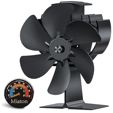 Miaton Ofenventilator Kaminventilator | 6 Klingen Kaminventilator Ofenrohr Ventilator | Ofenventilator Ohne Strom | Kamin Ventilator inkl. Magnetisches Thermometer
