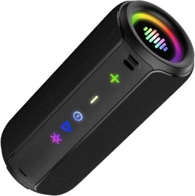 TIMU Bluetooth Lautsprecher mit Licht, Bluetooth 5.4 Musikbox, 30W Dual Lautsprecher, Dualen Bass-Treibern, 30 Std Akku, IPX7 wasserdicht, TWS Paarung, AUX, TF Karte, Geeignet Outdoor/Party/Reisen