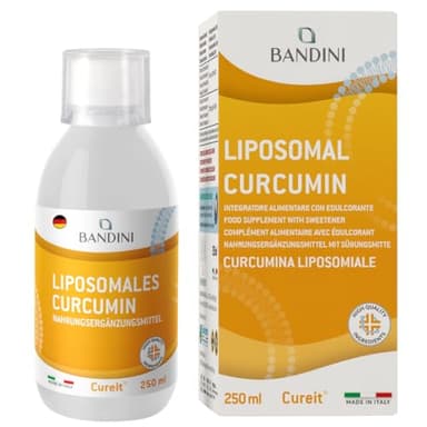 Bandini® Liposomales Curcumin Cureit® 250ml flüssig | Hochdosiert mit 200 mg Kurkumin pro Tagesdosis | Curcuma Extrakt mit Sonnenblumenlecithin | hohe Bioverfügbarkeit | 25 Portionen | Vegan, GMO-frei