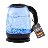 Grafner Design Glas Wasserkocher 1,8 Liter, 1800 Watt, mit blauer LED Beleuchtung, Trockenlaufschutz, BPA-frei, 360° Basis, Edelstahl Heizelement, Cool-Touch Griff, Überhitzungsschutz, schwarz