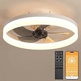 MOSSCO Deckenventilator mit Beleuchtung und Fernbedienung, LED Deckenleuchte Dimmbar, 3 Lichtfarben, 6 Windstufen, Moderne Lampe mit Ventilator Leise für Schlafzimmer Weiß 50cm