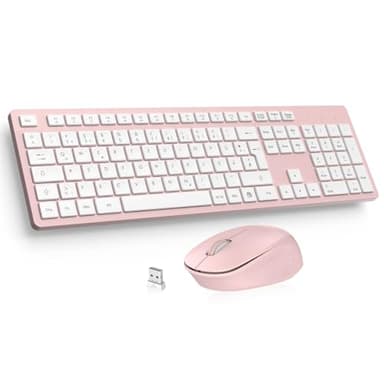 LeadsaiL K786 Tastatur Maus Set Kabellose, Tastatur und Maus, QWERTZ Deutsches Layout Funktastatur mit Maus, Flüsterleiser Tastenanschlag, 2.4 GHz mit 2-in-1 USB Nano Empfänger für PC/Laptop(Rosa)