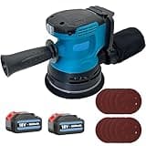 Bürstenloser Akku Exzenterschleifer mit 2 Akkus, Ersatz für Makita 18V Akku, 7500-15000RPM, 12 pcs Schleifpapier (Körnung 120/180/240,125mm), 2 x 5.5AH Akku und Ladegerät,Zum Schleifen und Polieren