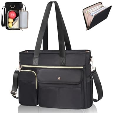 ESTARER Lehrertasche mit Erweiterter Aktenordnertasche,Arbeitstasche mit Fächern für Laptop,Tragbare Lehrertasche für Frauen,Schultertasche Laptop Handtasche für Laptop,Lehrerbedarf,15.6 zoll,Schwarz