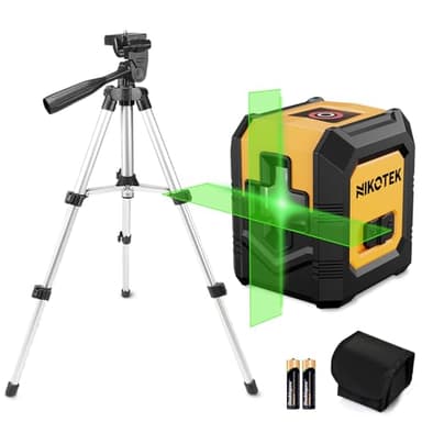 Kreuzlinienlaser mit Stativ, NIKOTEK Laser Wasserwaage (Vertikale/Horizontale Laser, IP54, 2 x AA Batteriem, Schutztasche, 1 x Stativ), Für Baustellen/Inneneinrichtung/DIY