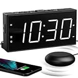 Mesqool Digitaler Wecker, Lauter Vibrationswecker mit Bettschüttler, Wecker Laut für Tiefschläfer, Doppelalarm, USB-Ladegerät, Großes Display, Einfach Einzustellen, Sommerzeit 12/24H,Dimmer