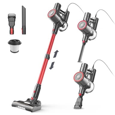 Staubsauger, 6-in-1 Stielstaubsauger & Handstaubsauger mit 6M Kabel, 23Kpa stark Saugkraft, 600W Motor, freistehender Staubsauger Beutellos Vacuum Cleaner für Harte Böden Teppich, klein leicht leiser