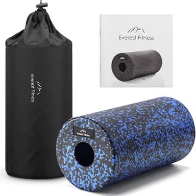 EVEREST FITNESS Faszienrolle Wirbelsäule 30 cm mittel-hart in schwarz/blau inkl. Booklet - Professionelle Faszien Rolle für Rücken - Foam Roller - Massagerolle - Fitness Rolle - Yoga Massageroller