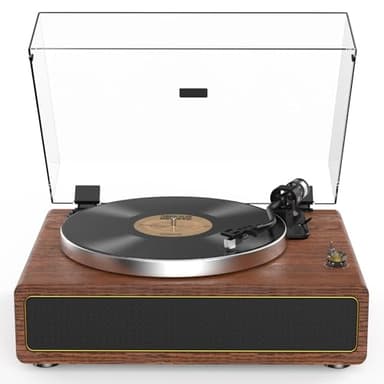 Retrolife Plattenspieler mit Integrierten Lautsprechern Riemenantrieb 33/45 U/min Vinyl Schallplattenspieler Unterstützt Bluetooth-Wiedergabe mit Auto-Stopp Funktion RCA Out und AUX-In Gelb-braun
