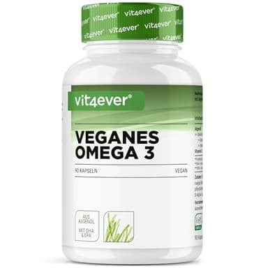 Omega 3 Vegan - 90 Softgel Kapseln - 1500 mg Algenöl pro Tagesdosis - Markenrohstoff life's OMEGA - 450 mg DHA + 225 mg EPA in natürlicher Triglycerid Form - Hochdosiert