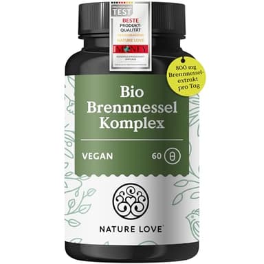NATURE LOVE® Bio Brennnessel Komplex - 800mg - mit Löwenzahn und Birkenblatt - 60 Kapseln - pflanzliche Alternative zu Entwässerungstabletten - Brennesselkapseln ohne unnötige Zusätze - Vegan