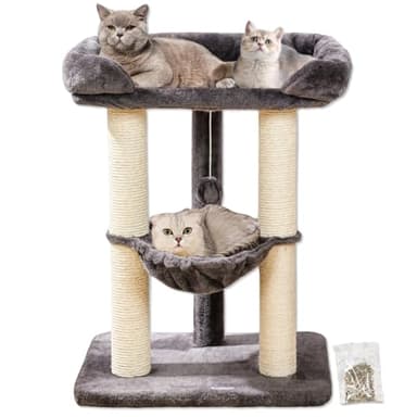 Happi N Pets 71 cm Kratzbaum für Katzen, Hoher Kratzstamm mit großem Bett für große Katzen, Sisal-Kratzbaum mit weicher Liegefläche & Hängematte, Stabiler Katzenbaum, Abnehmbarer Bezug-Grau