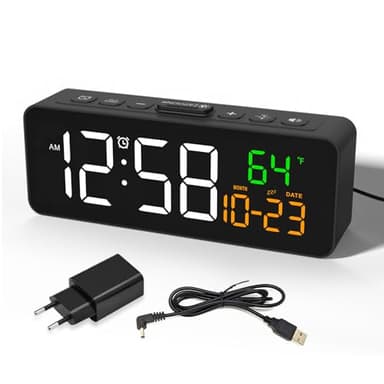 Digital Wecker Klein, Nachttisch Wecker mit Temperaturanzeige, Datum, 4 Helligkeit, 3 Lautstärke, Snooze, 12/24 Stunden, Wecker Laut für Wohnzimmer Schlafzimmer