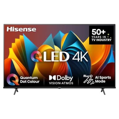 Hisense 65E7NQ 164 cm (65 Zoll) Fernseher, 4K UHD, QLED, HDR10, HDR10+ decoding, HLG, Dolby Vision Atmos, 60Hz Panel, Smooth Motion, Bluetooth, Alexa Built-in, VIDAA Voice, Schwarz [2024]