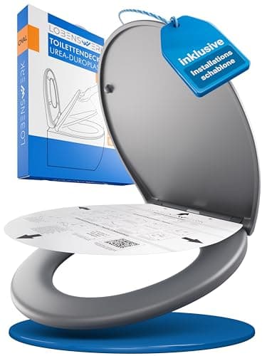 LOBENSWERK Toilettendeckel Grau Anthrazit [Einfache Montage] antibakteriell & UV-beständig | Quick-Release-Funktion | Klodeckel, Klobrille, WC Sitz inkl. Installationsschablone