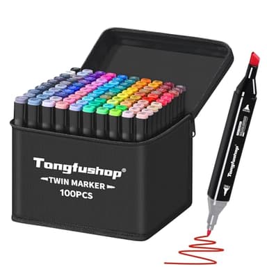 Tongfushop Filzstifte Alkohol Marker, 100 Farben Marker Set mit Feinspitze & Breitspitze, 2-Sekunden Schnelltrocknend, Alkohol Stifte mit Anti-Seepage Abstandshaltern für Malerei, Design