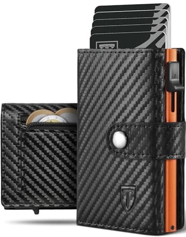 Tomylv Geldbörse Herren - Portmonee Herren mit Münzfach & RFID Schutz, Kartenetui Klein, ID-Fenster, Geldscheinfach, Geldbeutel Kreditkarten Slim Wallet - Schwarz Orange