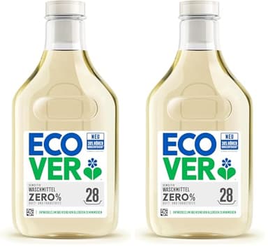 Ecover Zero Waschmittel, flüssig, für Allergiker und empfindliche Haut, sanfte Reinigung ohne Duftstoffe, 30% höher konzentriert, 28 Ladungen, 1L (Packung mit 2)
