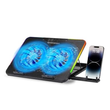 NK Tragbarer Gaming-Kühlschrank, 43,2 cm (17 Zoll), 7 RGB-LED-Modi, 2 leise Lüfter mit einstellbaren Geschwindigkeiten, 5 einstellbare Höhen, USB-Anschluss, Telefonhalterung, schnelle Kühlung