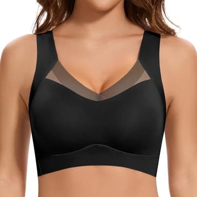 Jiuday Nahtloser BH ohne Bügel Große Brüste Starker Halt Spitze Sport BH Bustier Damen Gepolstert Soft Comfit Bügelloser Push Up BHS Haltungskorrektur Bra Seamless Bralette (Schwarz,XL)