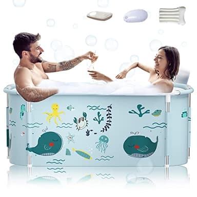 140cm Tragbare Faltbare Badewanne Mit Metallrahmen, Große Familie für Erwachsene, Effiziente Umstellung von Heißer und Kalter, 140cmX60cmX55cm (Ozean Stil)