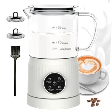 Milchaufschäumer Elektrisch 4 in 1, Automatischer Milchwärmer Milchschäumer für heiß und kalt, Glas, Schaum Maker für Kaffee Latte, Cappuccino Weiß