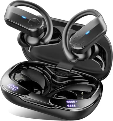 Ordtop Bluetooth Kopfhörer Sport, 70H In Ear Kopfhörer Bluetooth 5.4, HiFi Stereo Tiefer Bass Kabellose Kopfhörer mit 4 Noise Cancelling Mics, IPX8 Wasserdicht Ohrhörer mit Ohrhaken, LED-Anzeige USB-C