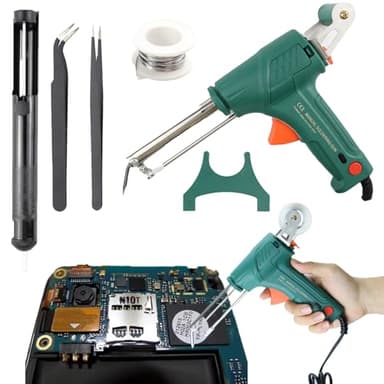 60W Lötkolben Set Automatische Elektronik Lötpistole Kit mit Entlötpumpe, Pinzette, Handheld Entlöten Zinnpistole für Schmuck,Industrieller Schnellheizlötkolben, One-Handed Operation (grün)