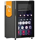 DRIXNO 76L Mini Kühlschrank mit Gefrierfach, Getränkekühlschrank mit Glastür, Klein Kühlschrank Getränke, 6L-Gefrierschrank + 70L-Kühlschrank, fasst bis zu 51 Dosen Limonade, Wasser, Bier, Wein.
