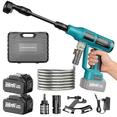 blayram Akku Hochdruckreiniger, 700PSI Mobiler Akku Druckreiniger für Makita 18V Akkus, Hochdruckreiniger mit 2×4.0Ah Akkus, 6-in-1Düse, Schaumsprüher, Filterkessel, 5M Schlauch für Auto Graten