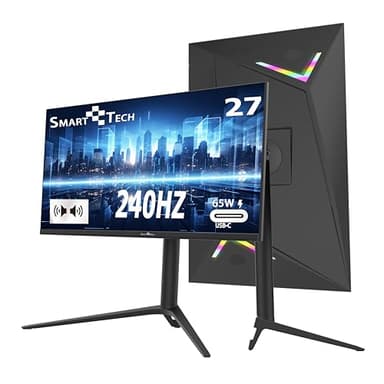 Smart Tech 27 Zoll Gaming Monitor 240Hz, MPRT 1ms, Mit Lautsprechern, Adaptive-Sync, FHD 1080P, 130% sRGB, Höhenverstellbar, Drehbarer, Type-C, HDMI DP, VESA, PC Bildschirm -Schwarz