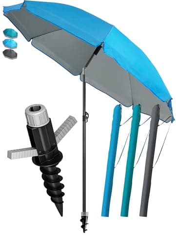 4smile Sonnenschirm Strand SunnyJoy Ø 200 cm, 3er Set - Strandschirm mit UV Schutz 50+, inkl. Sonnenschirm Schutzhülle und Bodenhülse - Strandschirm windfest stabil, Sonnenschutz Strand, Blau